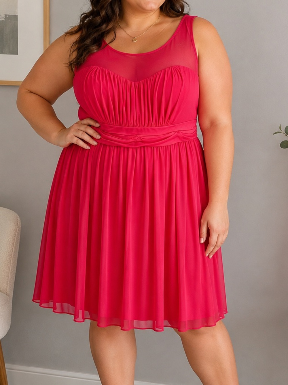 David’s Bridal Size 24 Red Ruched Chiffon Dress, Cocktail Wedding Bridesmaid